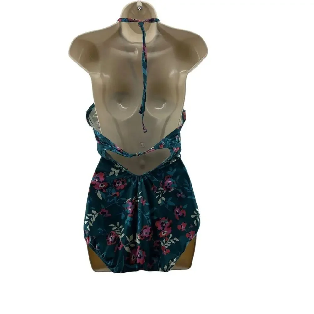 ModCloth Floral One Piece Halter Swimsuit Womens Size Large